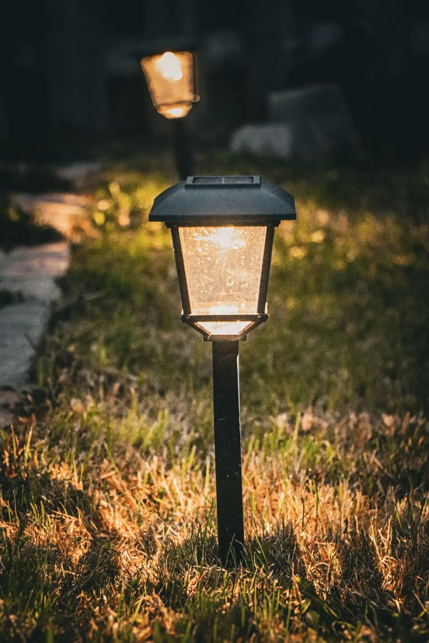 Black solar lantern stake light lawn flagstone edge pine ridge SC