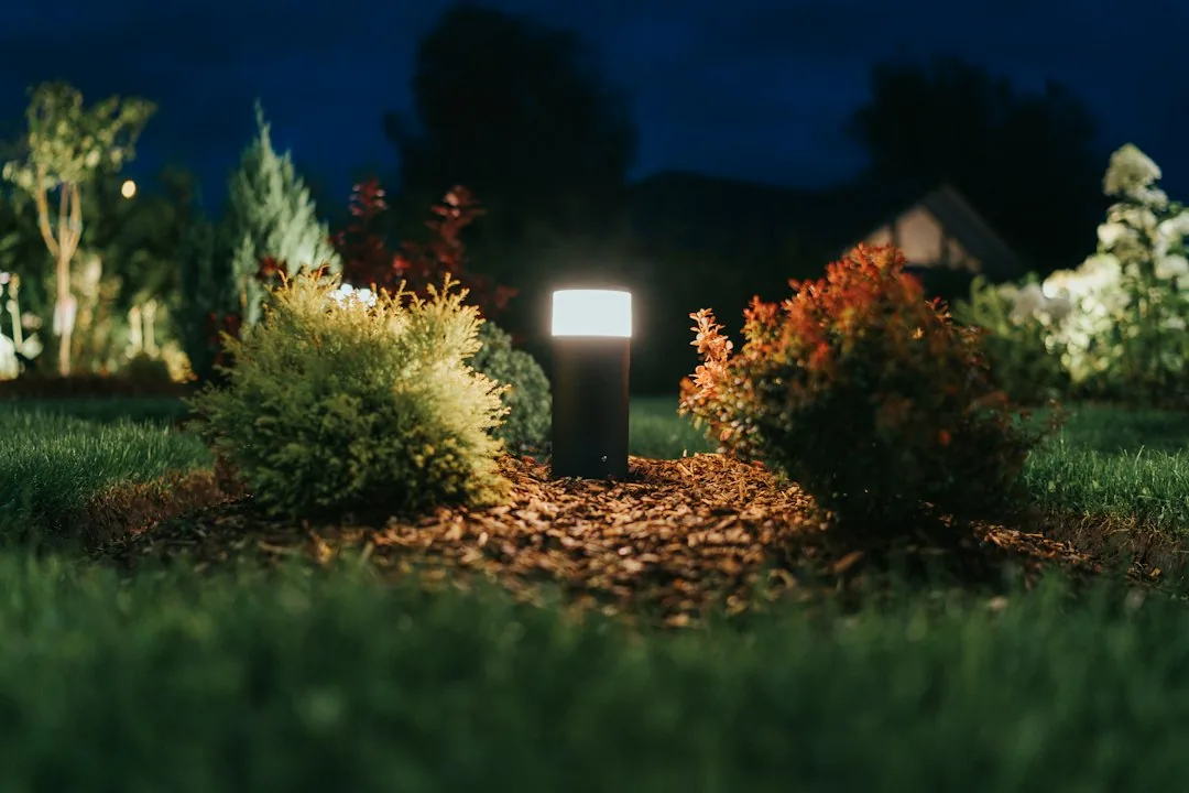 Bollard path light mulch bed night columbia SC