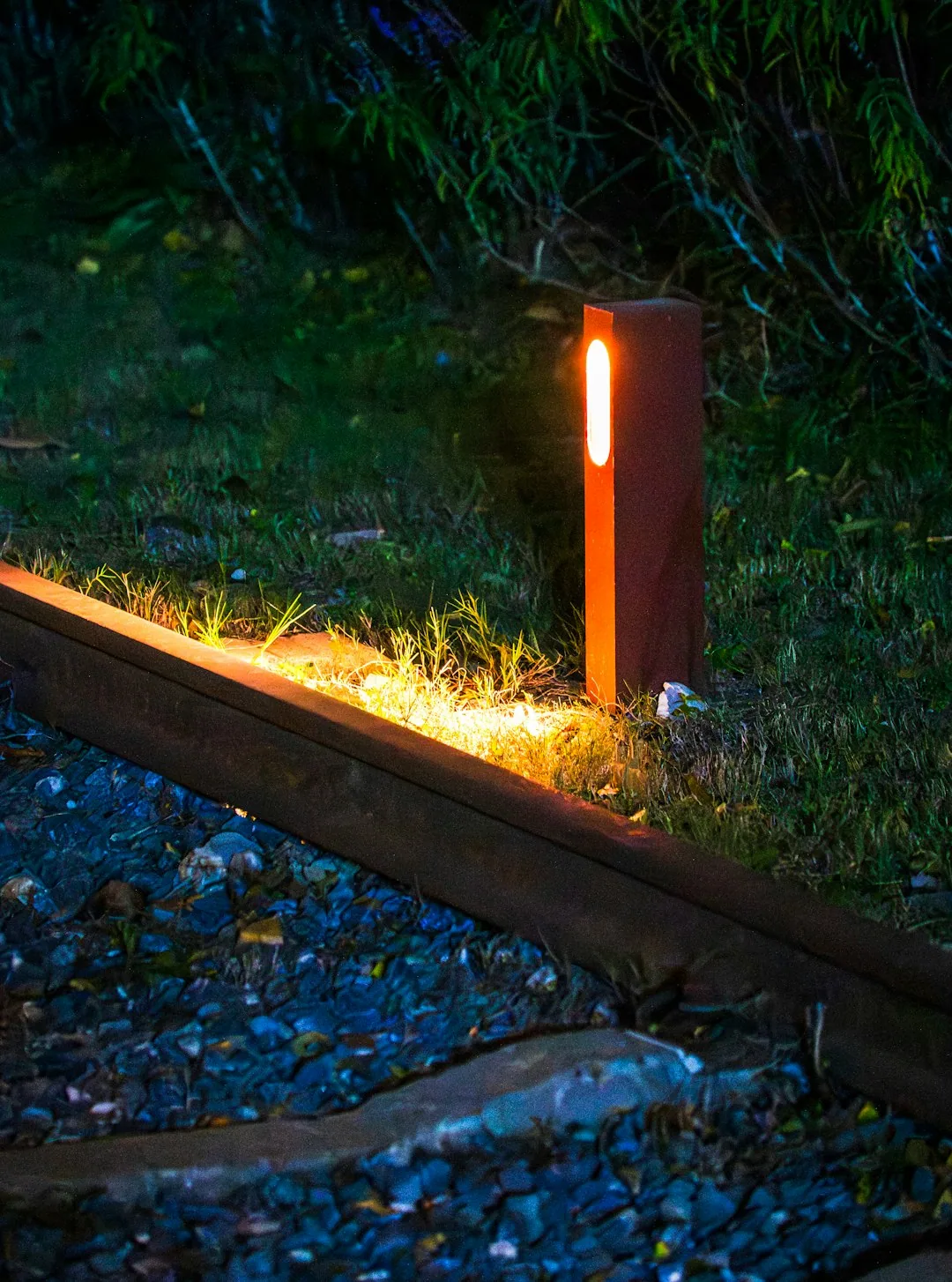 Corten steel bollard light edging gravel path forest acres SC